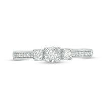 Engravable 1/4 CT. T.W. Diamond Three Stone Promise Ring in Sterling Silver (1 Line)|Peoples Jewellers