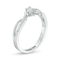 Engravable 1/10 CT. T.W. Diamond Bypass Split Shank Promise Ring in Sterling Silver (1 Line)|Peoples Jewellers