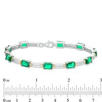 Emerald-Cut Lab-Created Emerald and 0.45 CT. T.W. Diamond Double Row Bracelet in Sterling Silver and 10K Gold - 7.5"|Peoples Jewellers