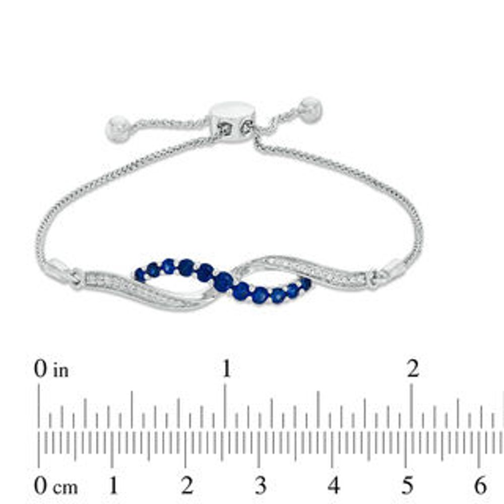 Lab-Created Blue and White Sapphire Infinity Bolo Bracelet in Sterling Silver - 9.5"|Peoples Jewellers