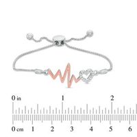 Lab-Created White Sapphire Heart Outline and Heartbeat Bolo Bracelet in Sterling Silver and 10K Rose Gold - 9.5"|Peoples Jewellers