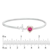 6.0mm Heart-Shaped Lab-Created Ruby Heartbeat Flex Bangle in Sterling Silver and 10K Rose Gold|Peoples Jewellers