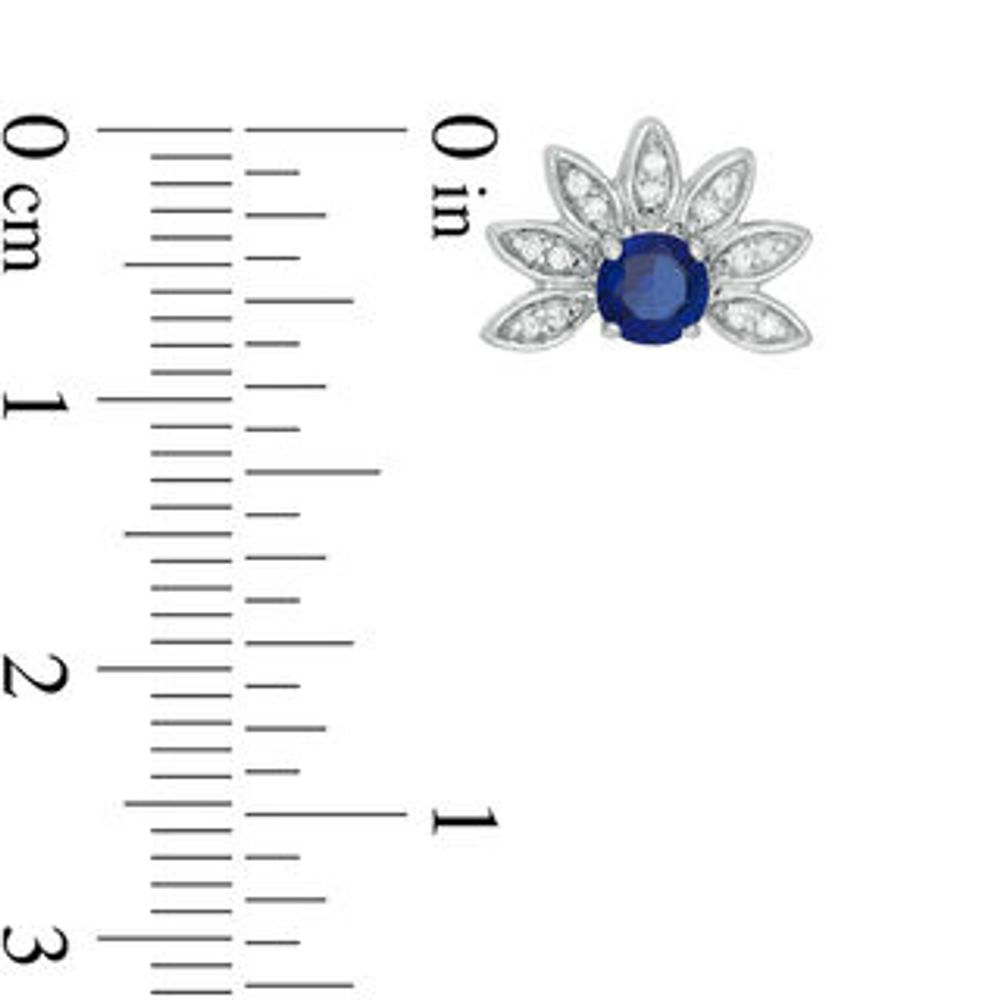 4.0mm Lab-Created Blue Sapphire and 0.086 CT. T.W. Diamond Flower Petals Stud Earrings in Sterling Silver|Peoples Jewellers