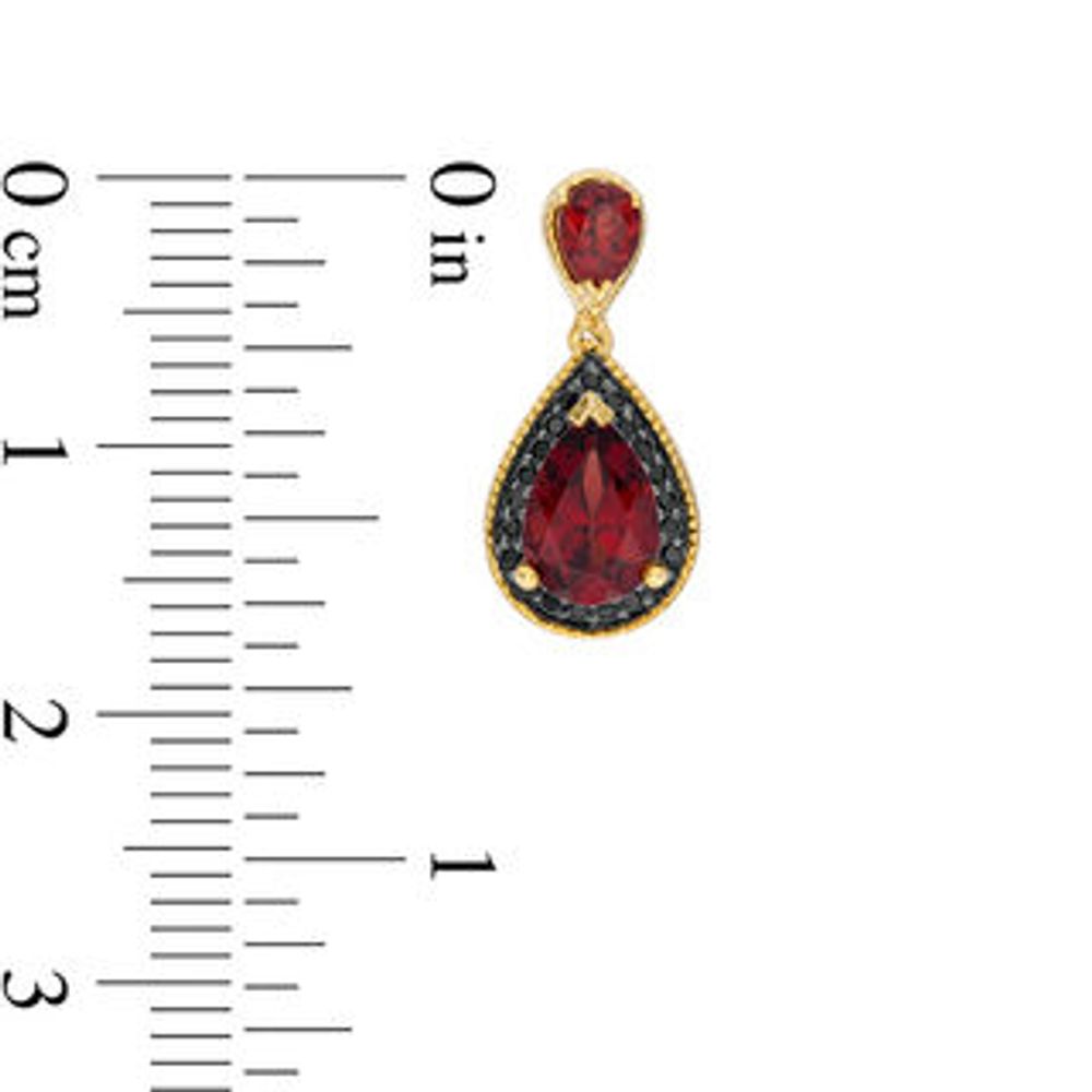 Pear-Shaped Garnet and 0.145 CT. T.W. Black Diamond Drop Vintage-Style Earrings in 10K Gold|Peoples Jewellers