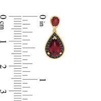 Pear-Shaped Garnet and 0.145 CT. T.W. Black Diamond Drop Vintage-Style Earrings in 10K Gold|Peoples Jewellers