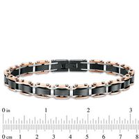 Men's Triple Row Rectangle Link Bracelet in Stainless Steel and Black and Rose IP - 8.5"|Peoples Jewellers