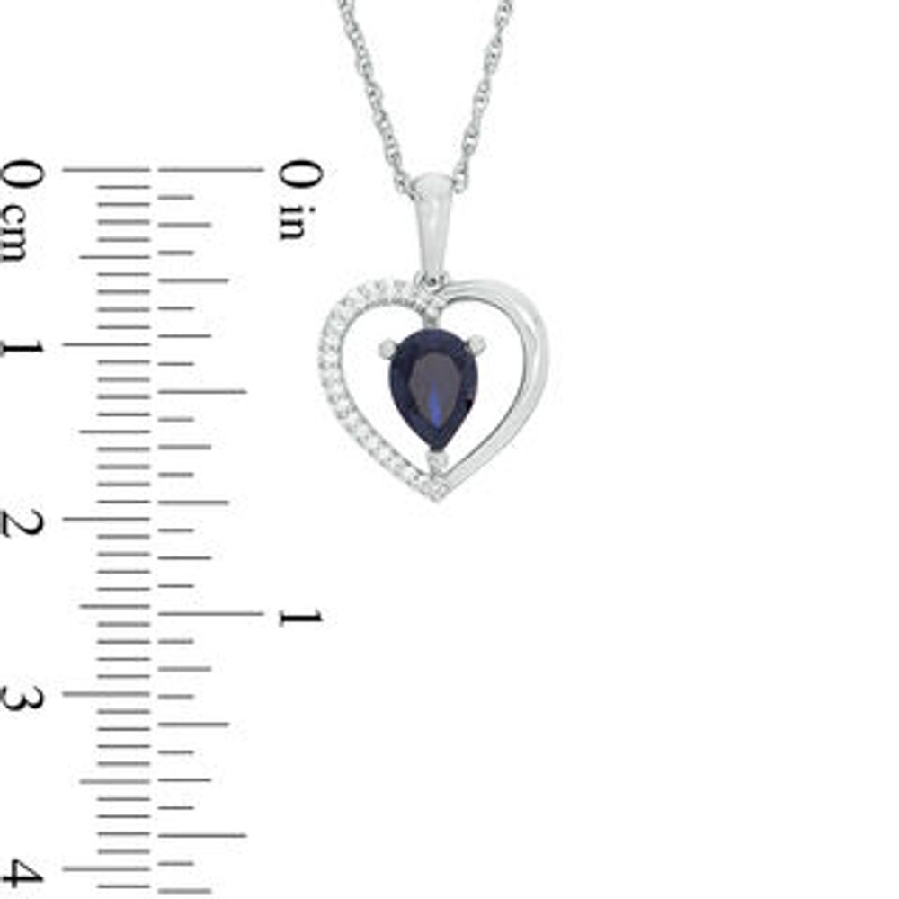 Pear-Shaped Lab-Created Blue Sapphire and 0.04 CT. T.W. Diamond Heart Pendant in Sterling Silver|Peoples Jewellers