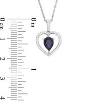 Pear-Shaped Lab-Created Blue Sapphire and 0.04 CT. T.W. Diamond Heart Pendant in Sterling Silver|Peoples Jewellers