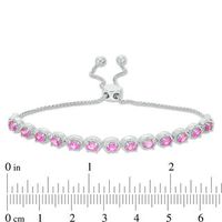 Oval Lab-Created Pink Sapphire and 0.086 CT. T.W. Diamond Frame Bolo Bracelet in Sterling Silver - 9.5"|Peoples Jewellers