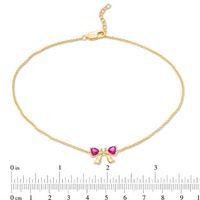 4.0mm Heart-Shaped Lab-Created Ruby and White Sapphire Bow Anklet in 10K Gold - 10"|Peoples Jewellers