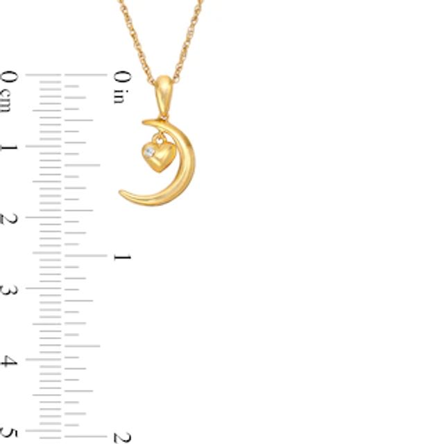 Diamond Accent Solitaire Crescent Moon and Heart Charm Pendant in 10K Gold|Peoples Jewellers