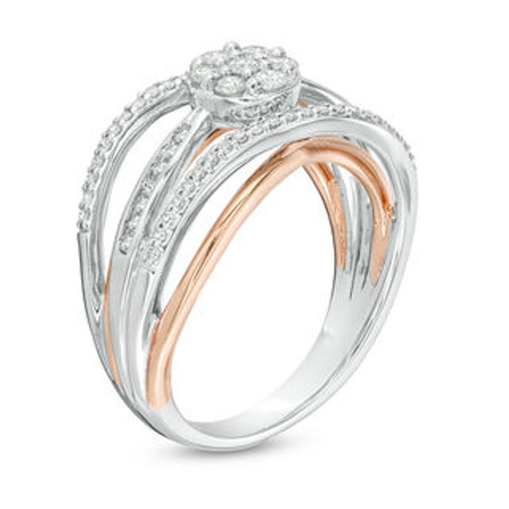 0.47 CT. T.W. Composite Diamond Crossover Ring in Sterling Silver and 10K Rose Gold|Peoples Jewellers