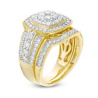 1.45 CT. T.W. Composite Diamond Double Cushion Frame Vintage-Style Bridal Set in 10K Gold|Peoples Jewellers
