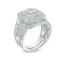 1.45 CT. T.W. Multi-Diamond Double Cushion Frame Vintage-Style Bridal Set in 10K White Gold|Peoples Jewellers