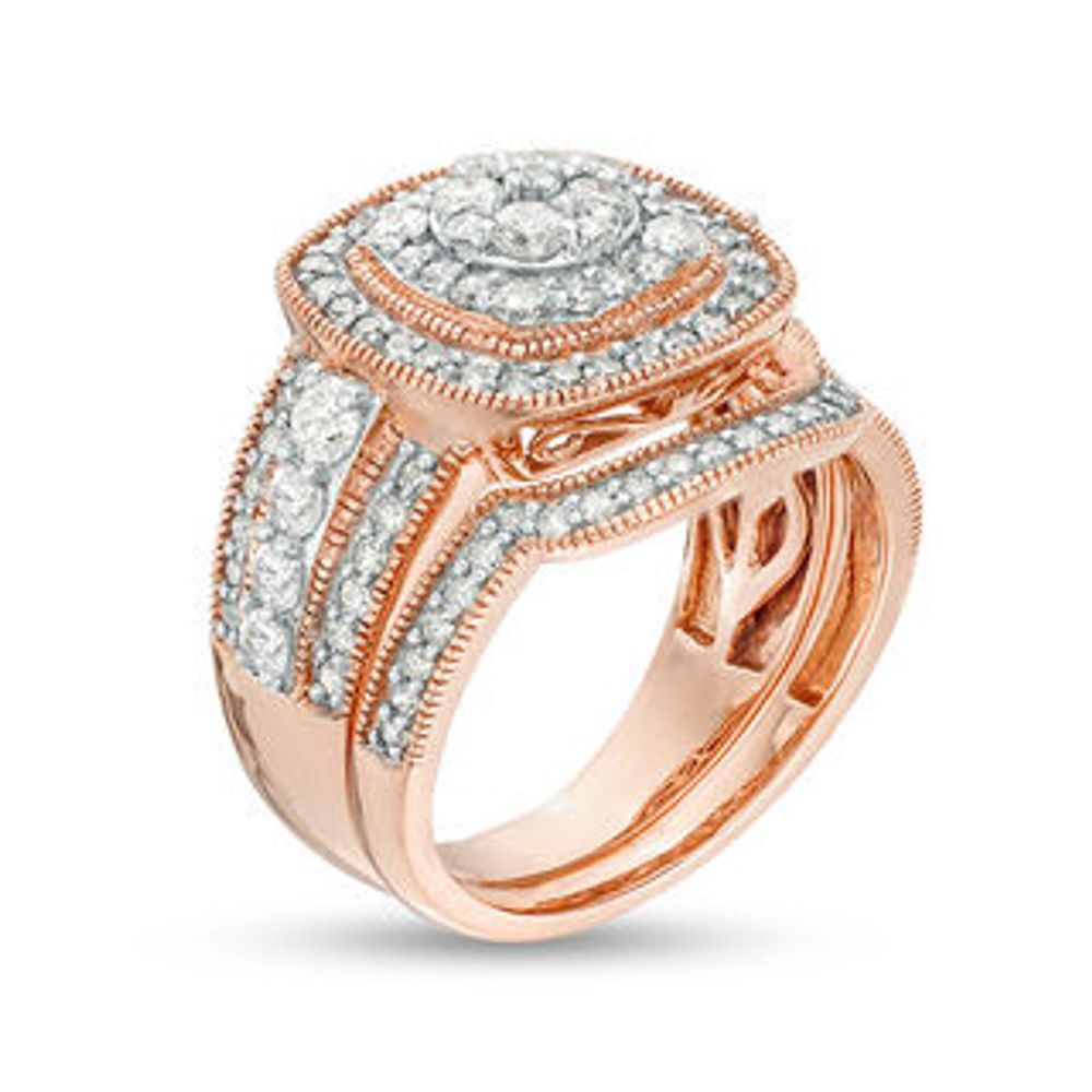 1.45 CT. T.W. Composite Diamond Double Cushion Frame Vintage-Style Bridal Set in 10K Rose Gold|Peoples Jewellers