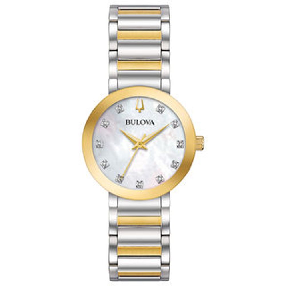 Ladies' Bulova Modern Diamond Accent Two-Tone Watch with Mother-of-Pearl Dial (Model: 98P180)|Peoples Jewellers