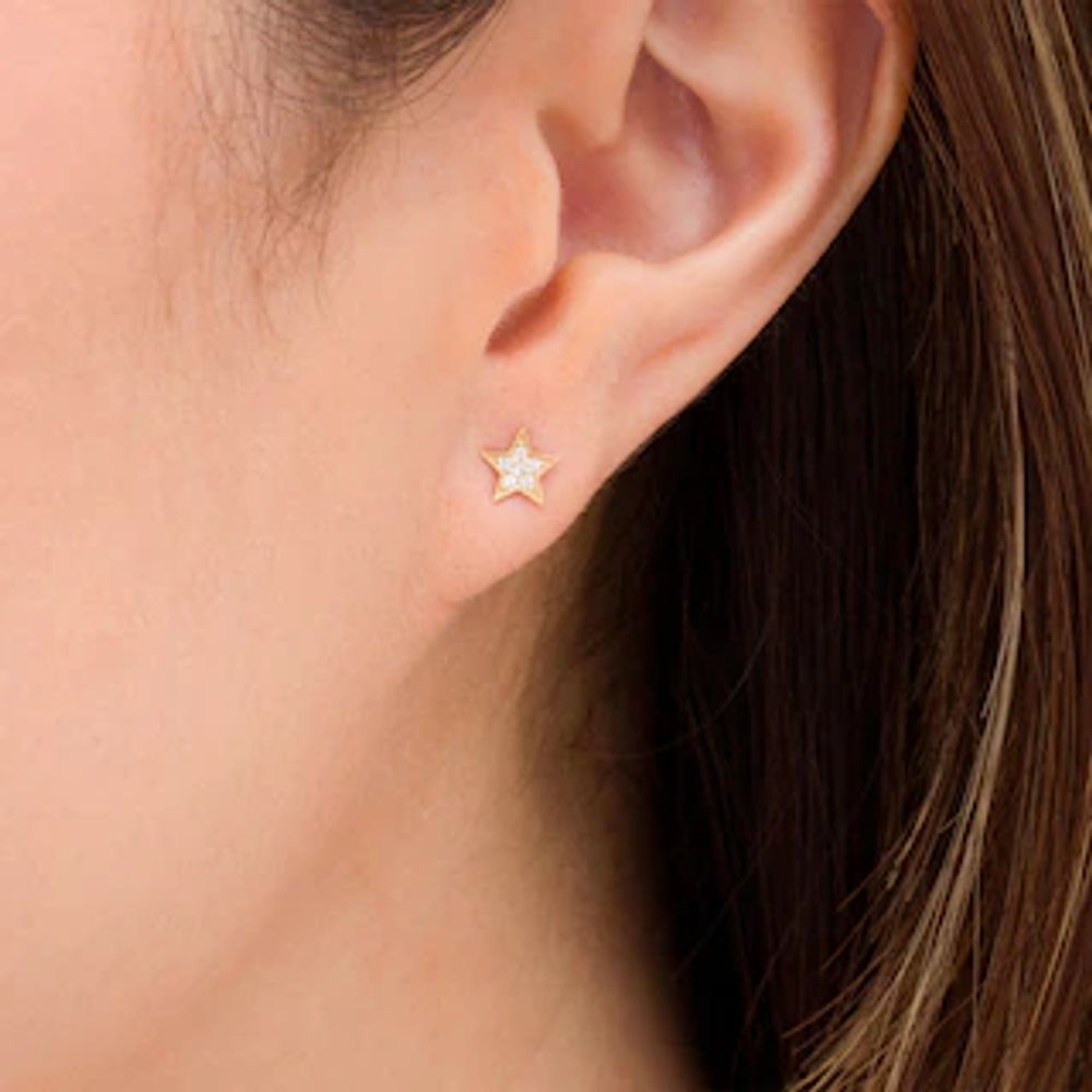 Cubic Zirconia Beaded Crescent Moon and Star Mismatch Stud Earrings in 10K Gold|Peoples Jewellers