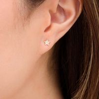 Cubic Zirconia Beaded Crescent Moon and Star Mismatch Stud Earrings in 10K Gold|Peoples Jewellers