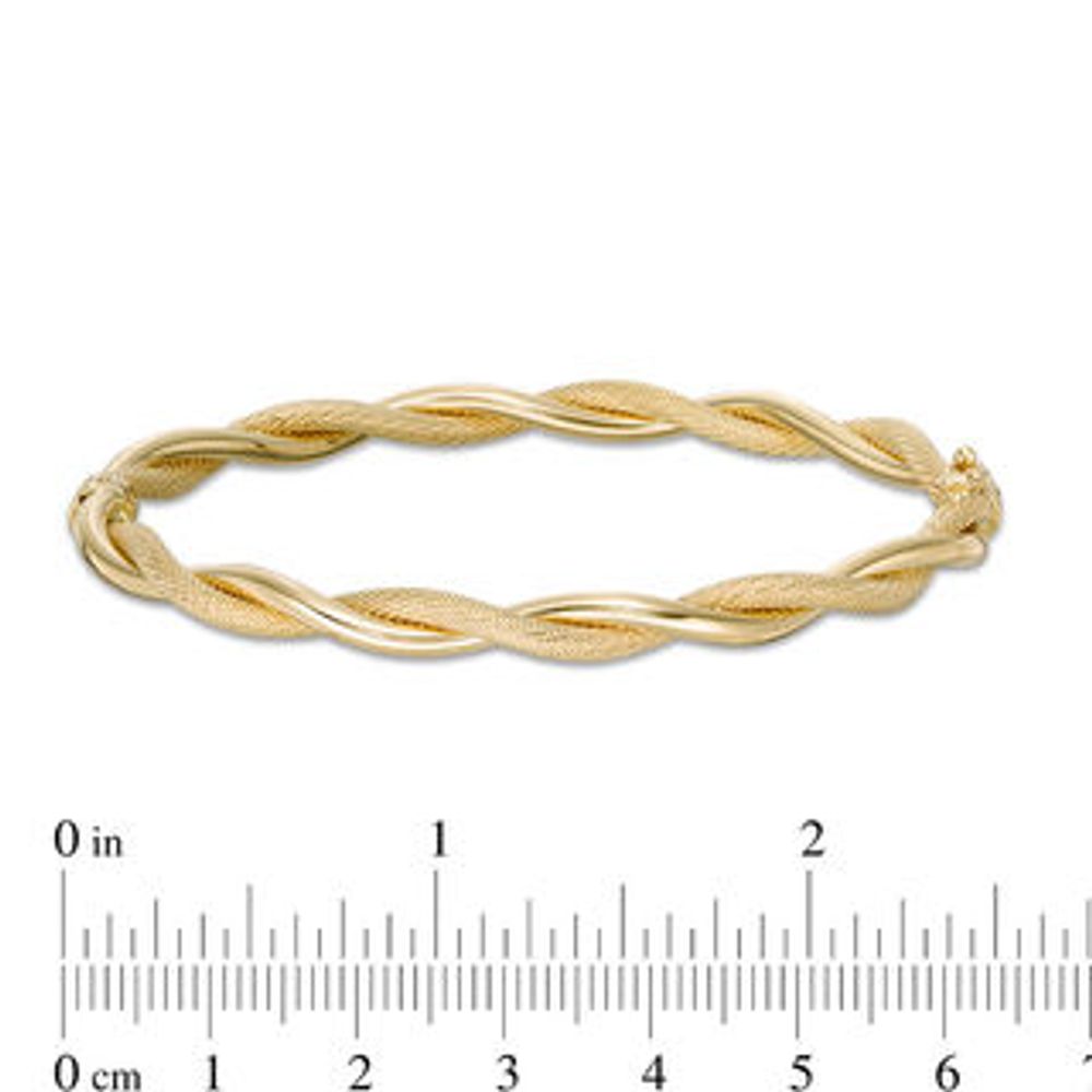 5.0mm Multi-Finish Twisted Ribbons Hinged Bangle in 14K Gold|Peoples Jewellers