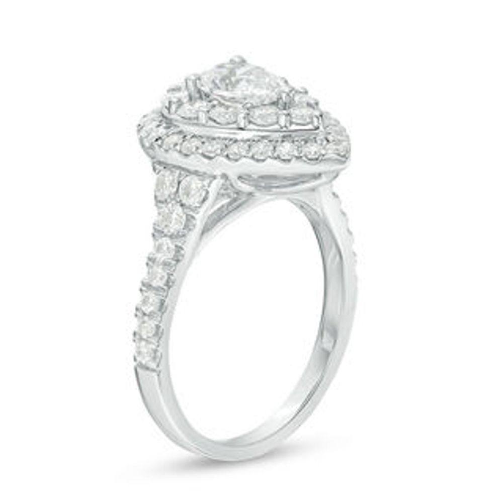 1.75 CT. T.W. Certified Canadian Pear-Shaped Diamond Double Frame Bridal Set in 14K White Gold (I/I1)|Peoples Jewellers