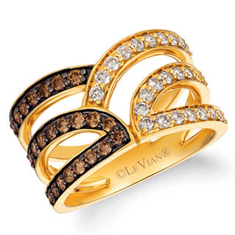 Le Vian Chocolate Diamonds® and Crème Brûlée Diamonds™ 0.97 CT. T.W. Diamond Layered Ribbon Ring in 14K Honey Gold™|Peoples Jewellers