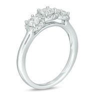 0.95 CT. T.W. Certified Canadian Diamond Frame Three Stone Engagement Ring in 14K White Gold (I/I1)|Peoples Jewellers