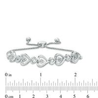 Diamond Accent Sideways Multi-Hearts Bolo Bracelet in Sterling Silver - 9.5"|Peoples Jewellers