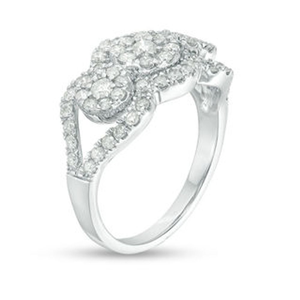 0.95 CT. T.W. Composite Diamond Three Stone Frame Engagement Ring in Sterling Silver|Peoples Jewellers