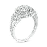 0.95 CT. T.W. Composite Diamond Three Stone Frame Ring in Sterling Silver|Peoples Jewellers