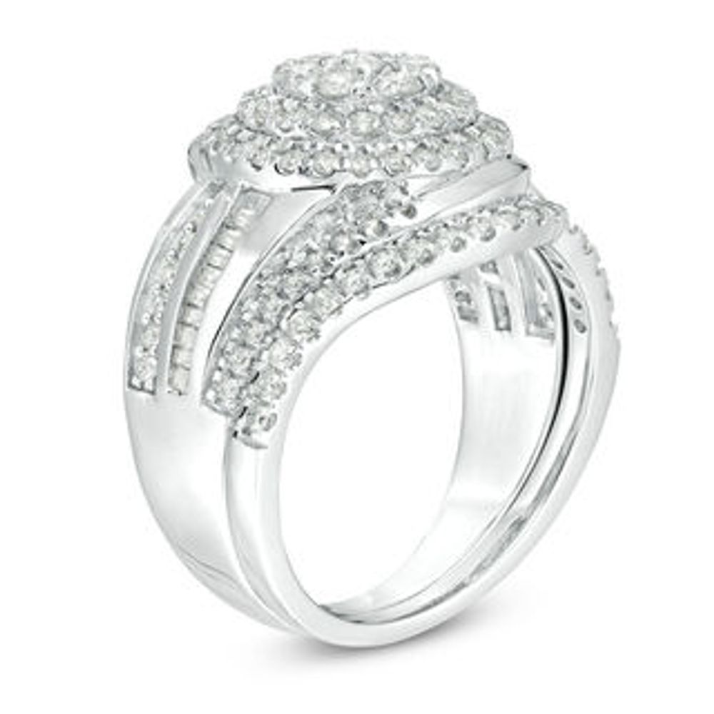 1.23 CT. T.W. Multi-Diamond Double Frame Bypass Bridal Set in 10K White Gold|Peoples Jewellers