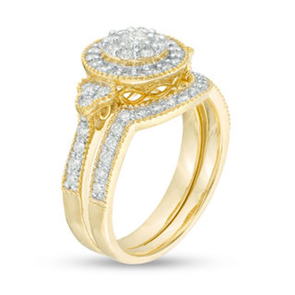0.95 CT. T.W. Diamond Double Frame with Tri-Sides Vintage-Style Bridal Set in 10K Gold|Peoples Jewellers