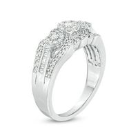 0.45 CT. T.W. Composite Diamond Three Stone Frame Bypass Engagement Ring in Sterling Silver|Peoples Jewellers