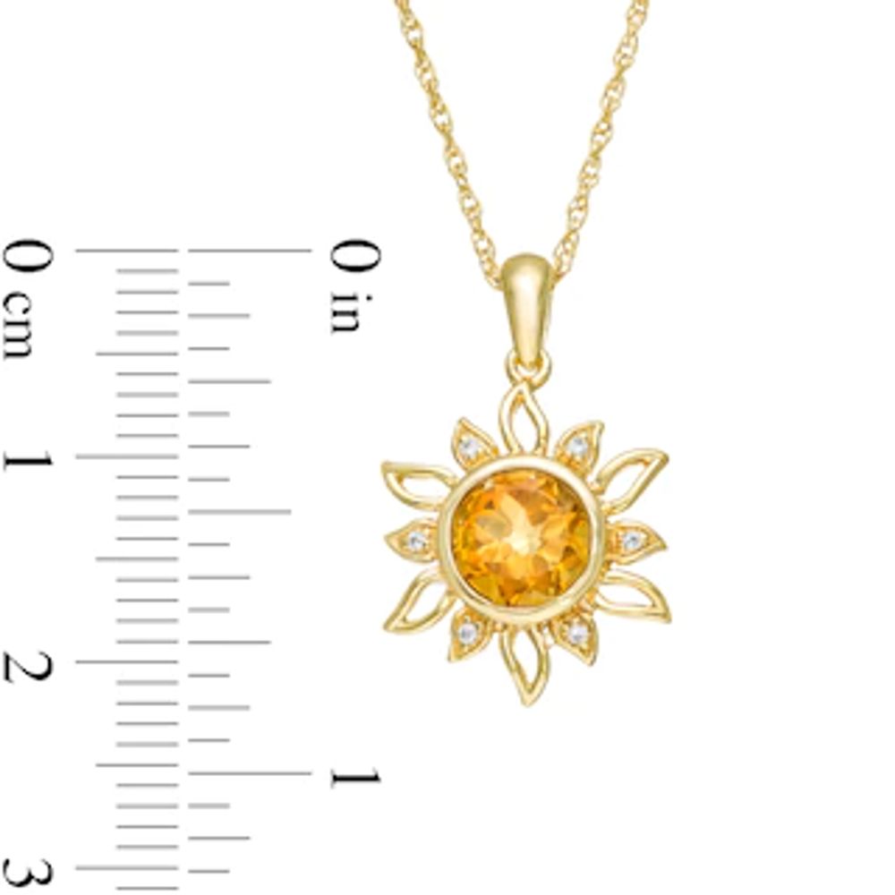 7.0mm Citrine and Lab-Created White Sapphire Sunburst Pendant in Sterling Silver with 14K Gold Plate|Peoples Jewellers