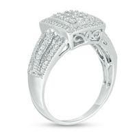 0.45 CT. T.W. Composite Diamond Rectangular Frame Multi-Row Vintage-Style Ring in Sterling Silver|Peoples Jewellers