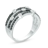 0.37 CT. T.W. Enhanced Black and White Diamond Bezel-Set Station Multi-Row Stacked Ring in 10K White Gold|Peoples Jewellers