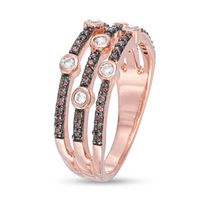 0.37 CT. T.W. Champagne and White Diamond Bezel-Set Station Multi-Row Stacked Ring in 10K Rose Gold|Peoples Jewellers