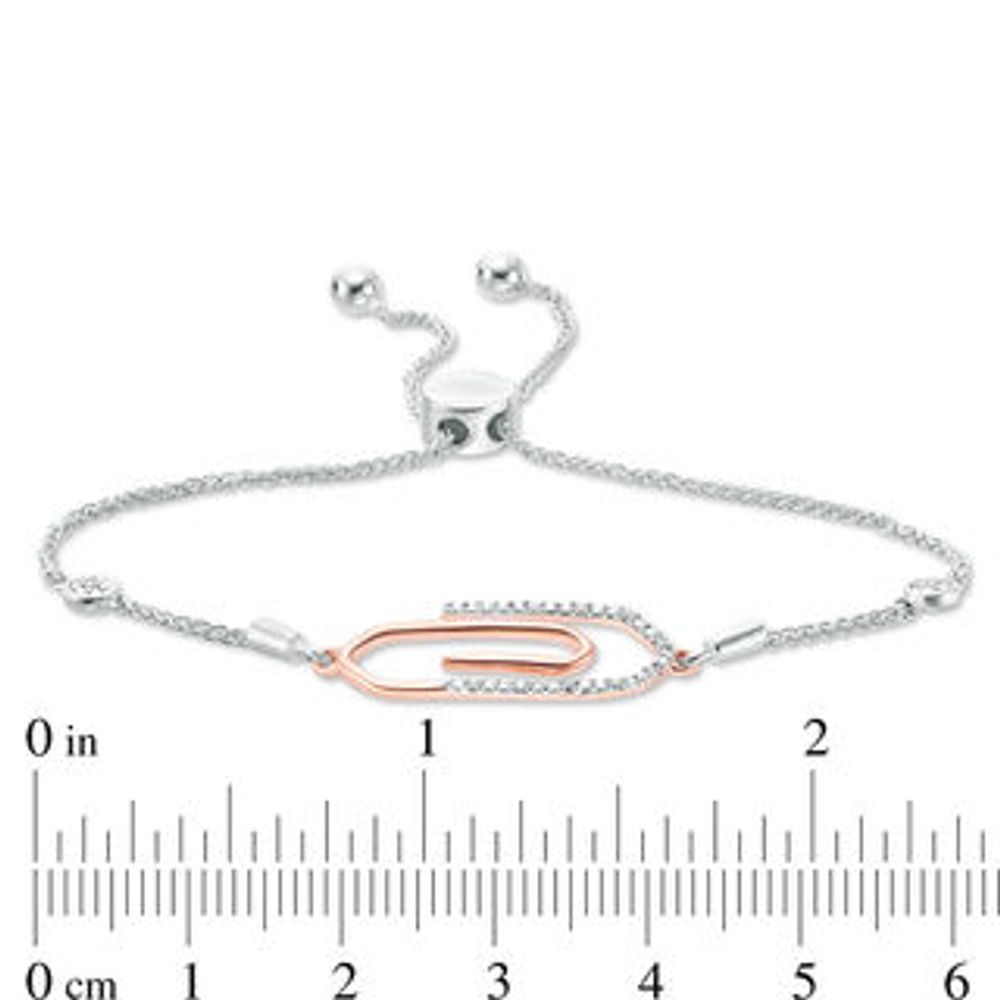 0.04 CT. T.W. Diamond Paper Clip Bolo Bracelet in Sterling Silver and 10K Rose Gold - 9.5"|Peoples Jewellers