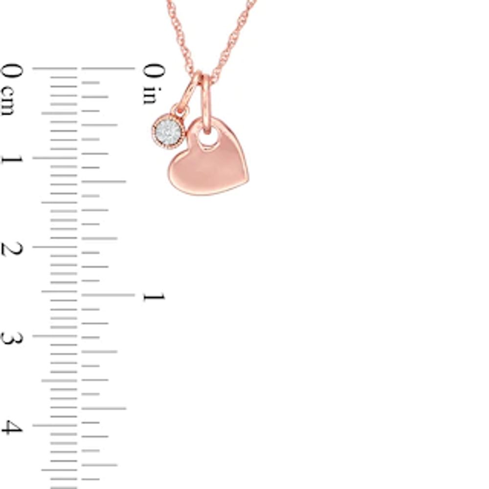 Diamond Accent Solitaire and Heart Charm Pendant in Sterling Silver with 14K Rose Gold Plate|Peoples Jewellers