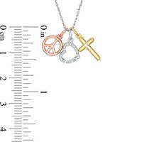 Diamond Accent Heart, Cross and Peace Sign Charm Pendant in Sterling Silver and 14K Two-Tone Gold Plate|Peoples Jewellers