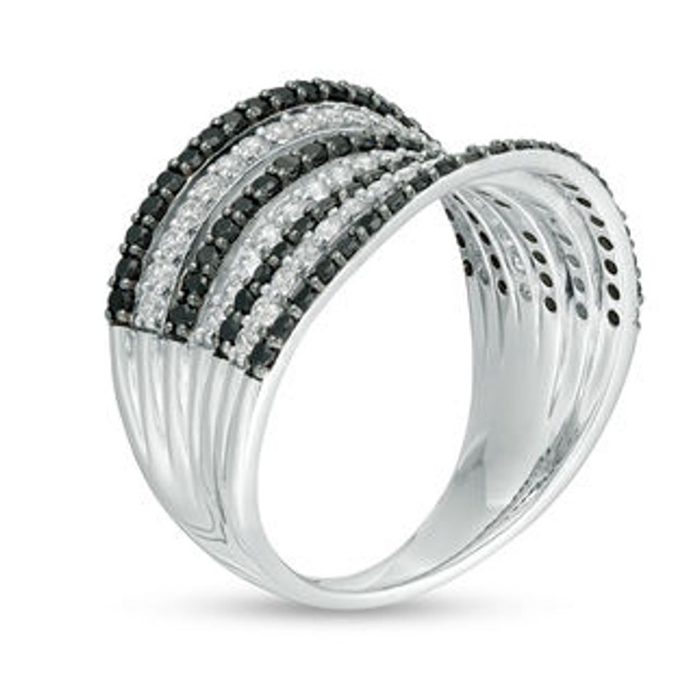 0.95 CT. T.W. Enhanced Black and White Diamond Convex Split Multi-Row Ring in Sterling Silver|Peoples Jewellers