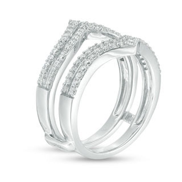 0.45 CT. T.W. Diamond Double Row Chevron Ring Solitaire Enhancer in 10K White Gold|Peoples Jewellers