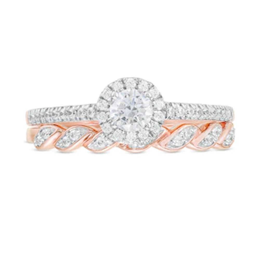 0.45 CT. T.W. Diamond Frame Twist Shank Bridal Set in 10K Rose Gold|Peoples Jewellers