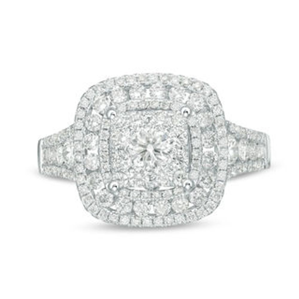 1.14 CT. T.W.  Diamond Double Cushion Frame Engagement Ring in 14K White Gold|Peoples Jewellers