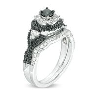 0.69 CT. T.W. Enhanced Black and White Diamond Double Frame Twist Shank Bridal Set in 10K White Gold|Peoples Jewellers