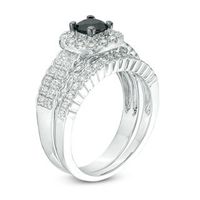 0.95 CT. T.W. Enhanced Black and White Diamond Cushion Frame Bridal Set in 10K White Gold|Peoples Jewellers