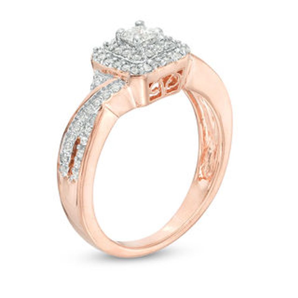 0.45 CT. T.W. Princess-Cut Diamond Double Cushion Frame Twist Split Shank Engagement Ring in 10K Rose Gold|Peoples Jewellers