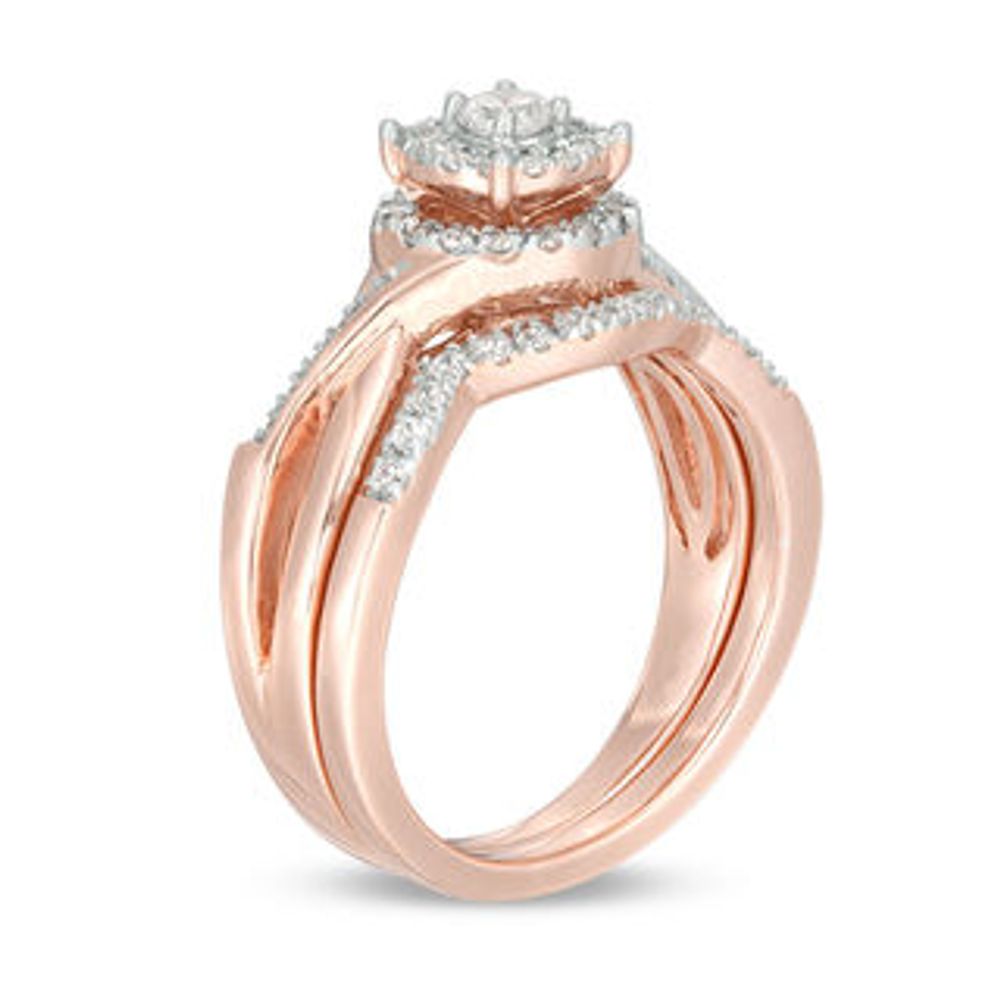 0.45 CT. T.W. Diamond Double Frame Twist Bridal Set in 10K Rose Gold|Peoples Jewellers