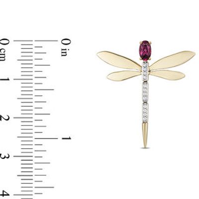 Enchanted Disney Mulan Oval Garnet and 0.04 CT. T.W. Diamond Dragonfly Drop Earrings in 10K Gold|Peoples Jewellers