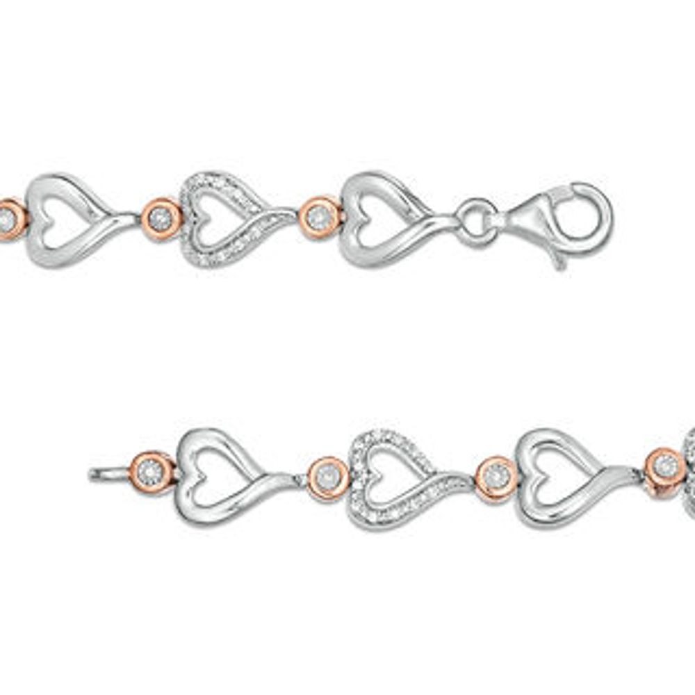 0.23 CT. T.W. Diamond Alternating Sideways Heart Bracelet in Sterling Silver and 10K Rose Gold - 7.5"|Peoples Jewellers