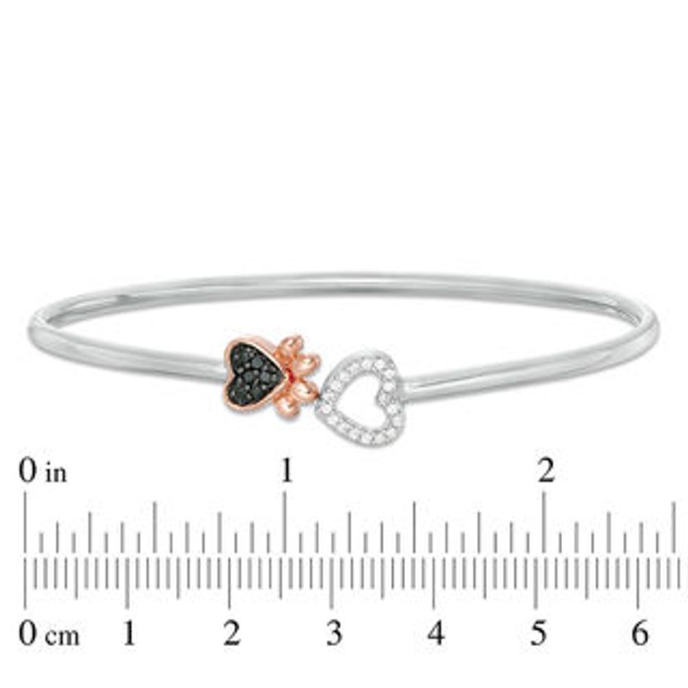 0.18 CT. T.W. Enhanced Black and White Diamond Paw Print and Heart Open Flex Bangle in Sterling Silver and 10K Rose Gold|Peoples Jewellers